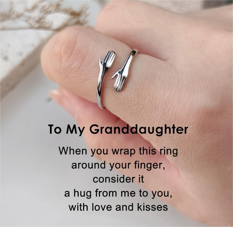 Anillo de plata de ley grabado: ajustable, regalo para nieta imagen 2