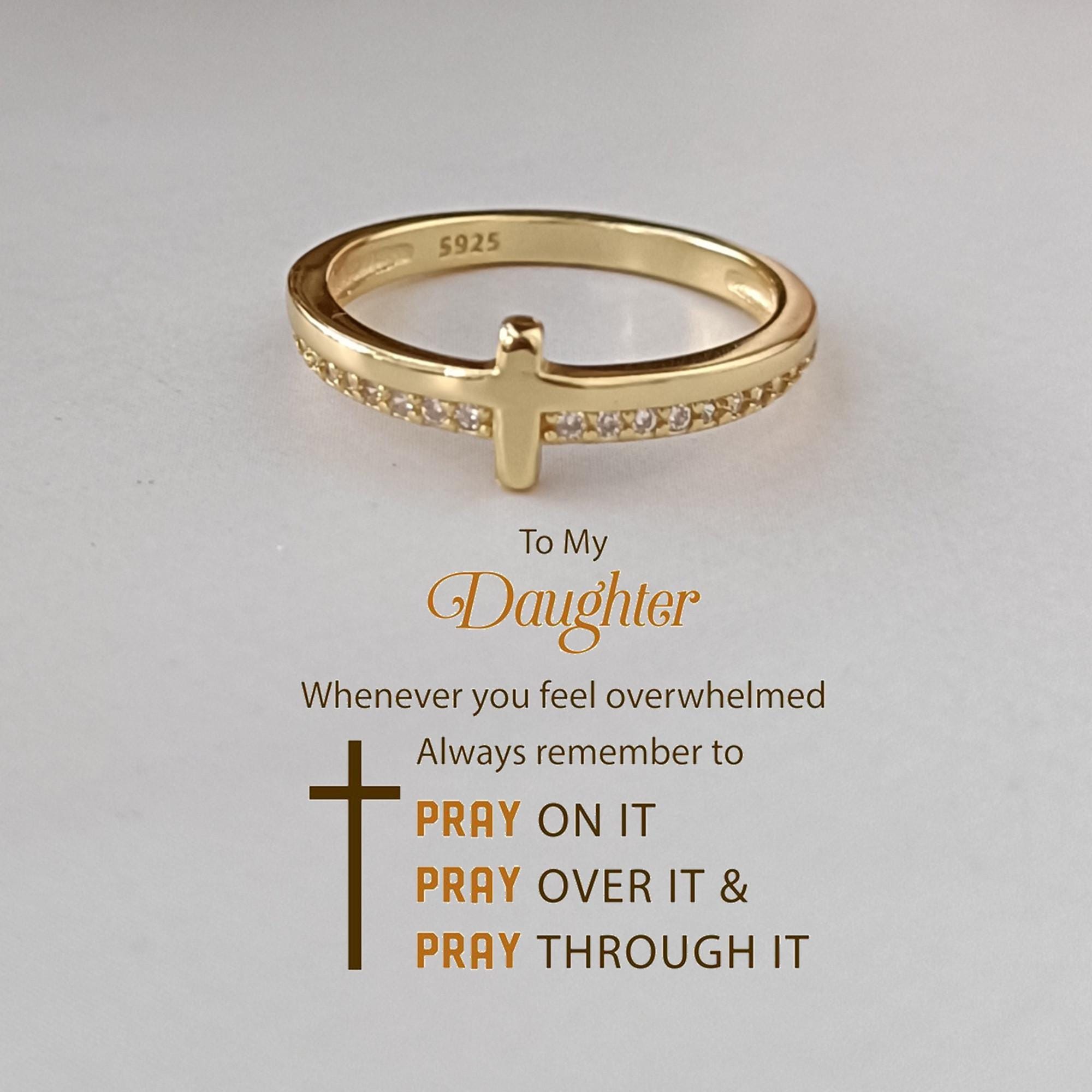 An meine Tochter, bete darauf, goldener Kreuzring, religiöses Geschenk, christlicher Schmuck, Sterling Silber Ring, Geburtstagsgeschenk von Mama, Weihnachtsgeschenk