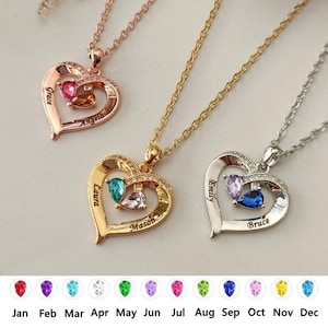 Colar de coração de pedra de nascimento personalizado, colar de nome personalizado, colar de amizade, presente de aniversário, presente de dia das mães, presente de natal para madrinhas