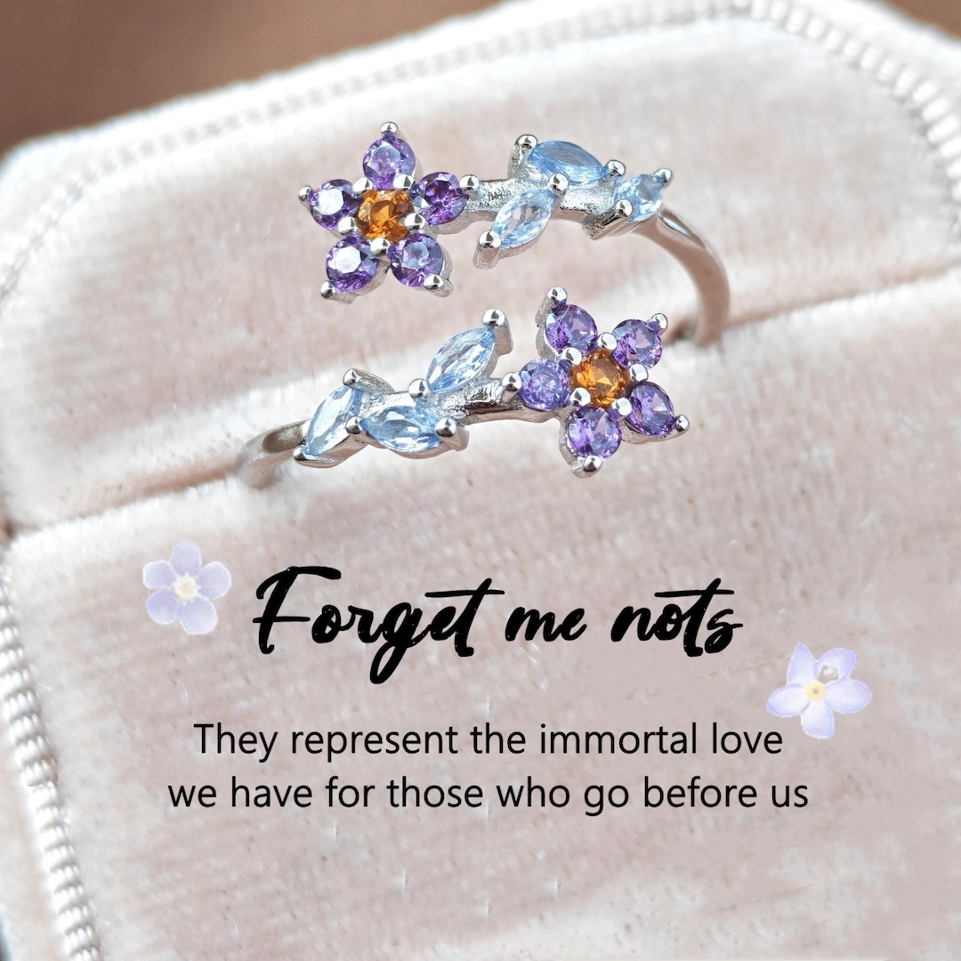What Nots Rings Sterling Silver Forget Me Nots Flower Ring – Adjustable Floral Jewelry ...