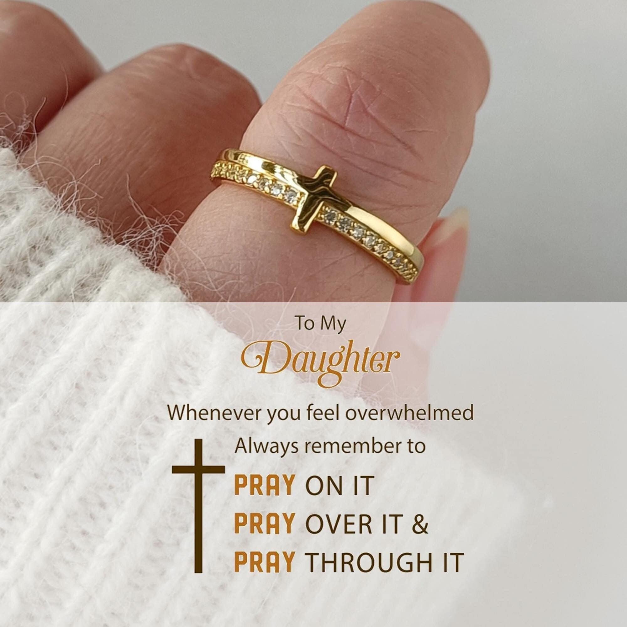 An meine Tochter, bete darauf, goldener Kreuzring, religiöses Geschenk, christlicher Schmuck, Sterling Silber Ring, Geburtstagsgeschenk von Mama, Weihnachtsgeschenk