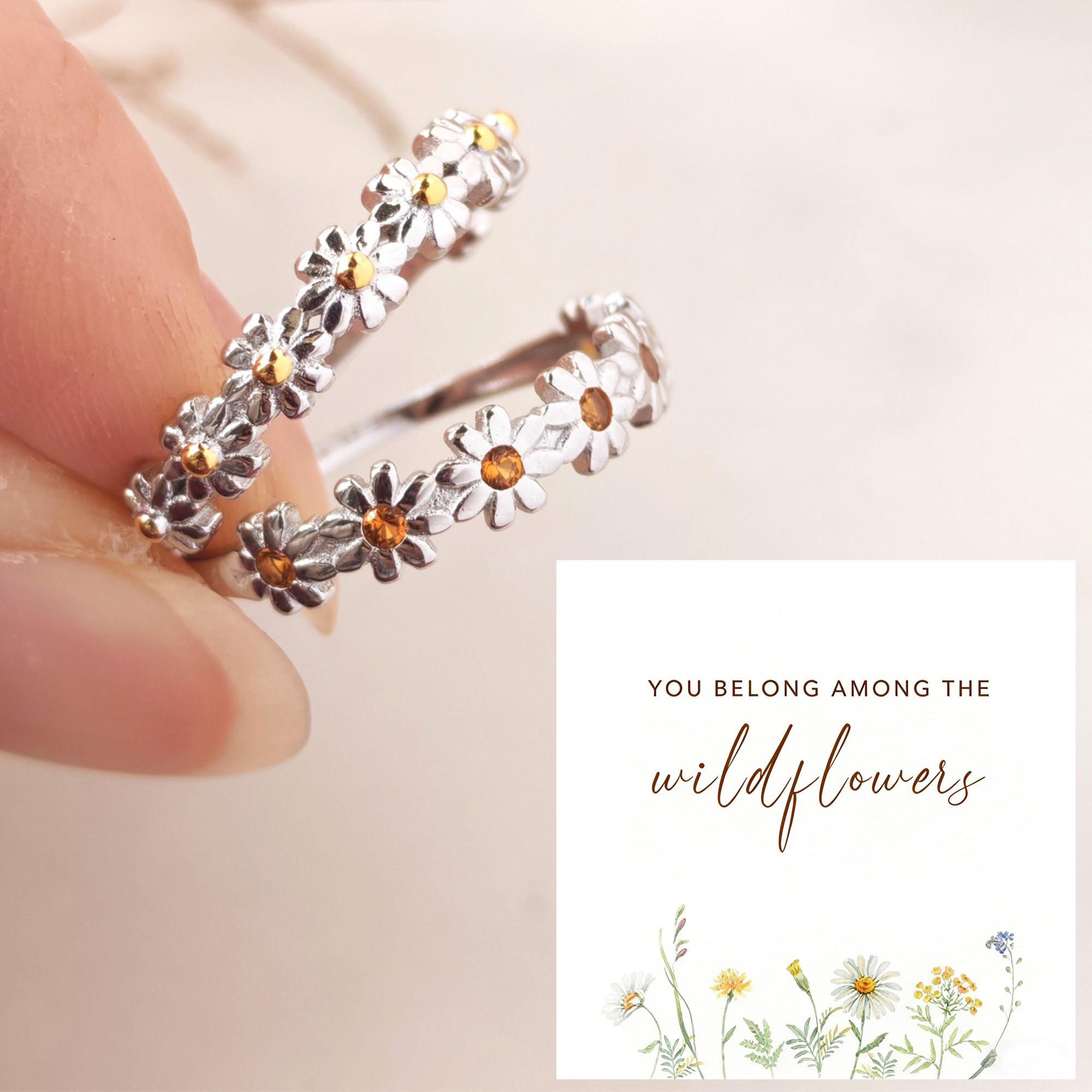 Sterling Silver Daisy Ring – Floral Band, Cubic Zirconia, Minimalist ...