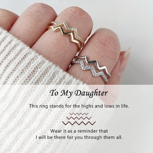 To My Daughter Highs And Lows Double Wave Ring, Sterling Silver Adjustable Ring, Inspirational Ring, Birthday Gift from Mom, Christmas Gift