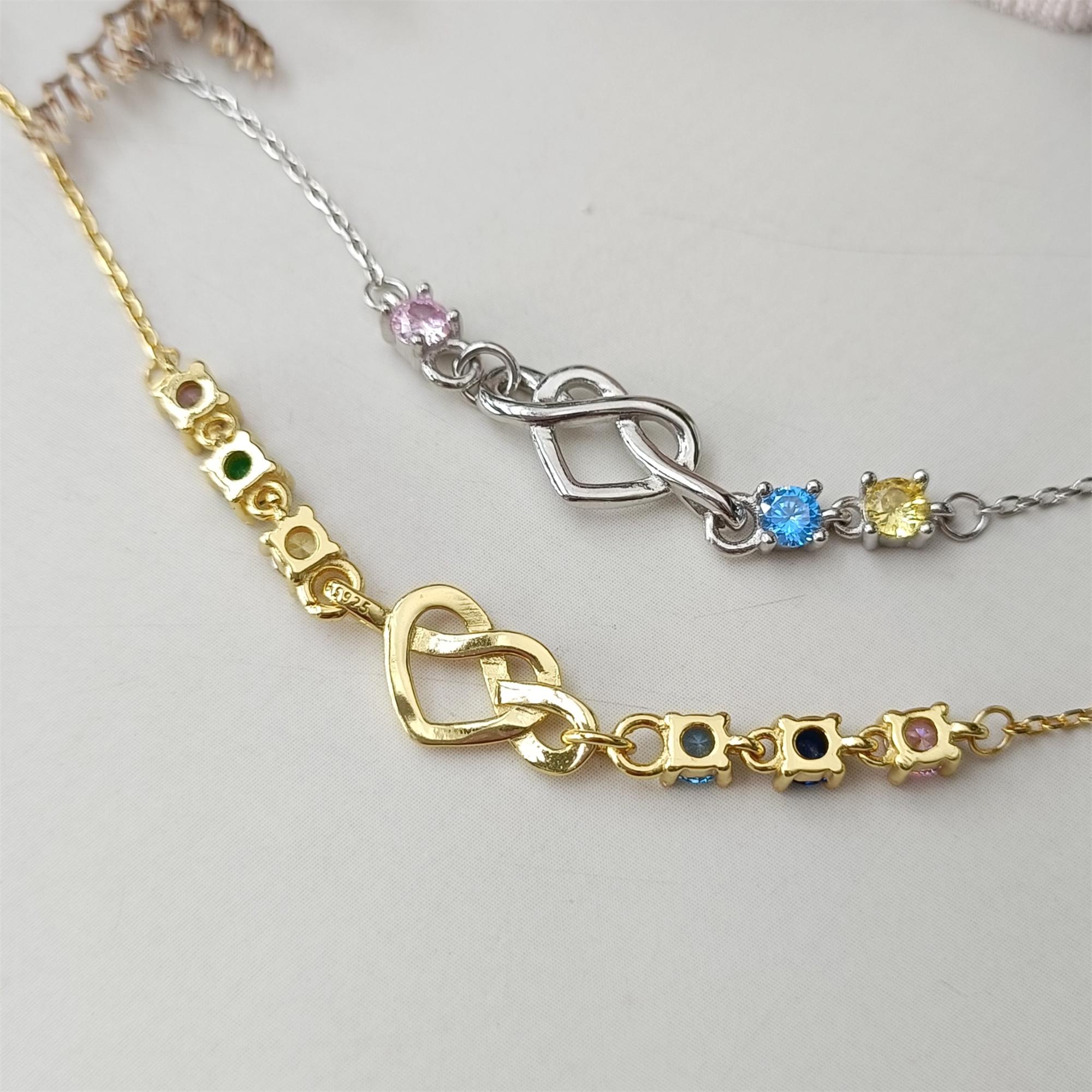 Bracciale Personalizzato A Cuore Con Pietre Portafortuna - Regolabile In Argento Rodiato - Regalo Per Donna, Ragazza, Madre - 4