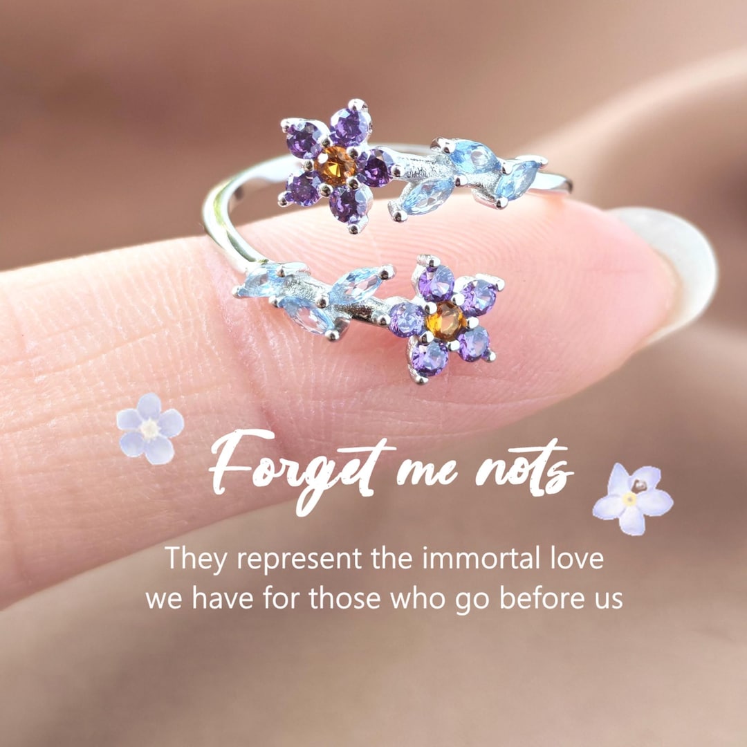 What Nots Rings Sterling Silver Forget Me Nots Pave CZ Ring – Adjustable Floral ...