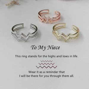 To My Niece Highs And Lows Double Wave Ring, Sterling Silver Adjustable Ring, Inspirational Ring, Birthday Gift from Aunt, Christmas Gift