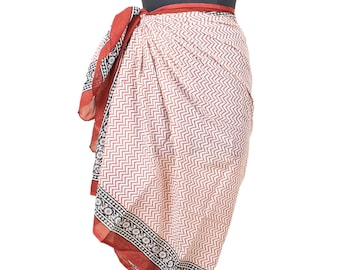 Indian Hand Block Print Cotton Pareo Sarong - Lightweight Summer Friendly Fabric Beach Wrap, Swim Cover-Up, Bohemian Head Scarf (110*180cm)