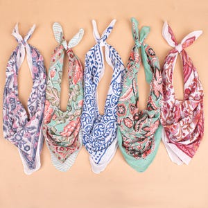 Boho Cotton Bandana Set of 5: Hand Block Printed Head Wrap