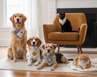 5pcs Handmade Dog and Cat Bandana | Block Print Cotton Scarf | Soft & Breathable Pet Accessory