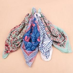 Handmade Cotton Block Printed Bandana, Boho Neck Or Head Wrap, Lightweight Eco-Friendly Gift For Everyone, Good For Biker  - Set of 4