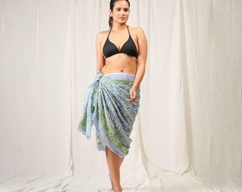 Hand Block Printed Cotton Sarong, Beach Shawl & Scarf, Boho Summer Pareo Cover-Up, Gift for Her