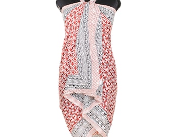 Geometric Print Cotton Sarong Pareo – Beach Wrap, Skirt, Scarf/ Shawl – Lightweight & Versatile – Handmade Organic Cotton Wrap (110*180 cm)