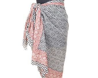Handmade Printed Sarong Wrap - Boho Beach Cover-Up, Breathable Yoga Scarf | Cotton Fabric Pareo | Long Summer Scarf For Women (110*180 cm)