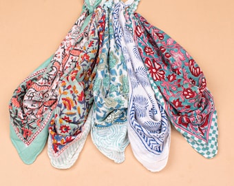 Floral Cotton Bandana : Handmade Organic Lightweight Scarf, Boho Hair Or Neck Wrap, Sustainable Fashion Gift For Men & Women - 5pcs