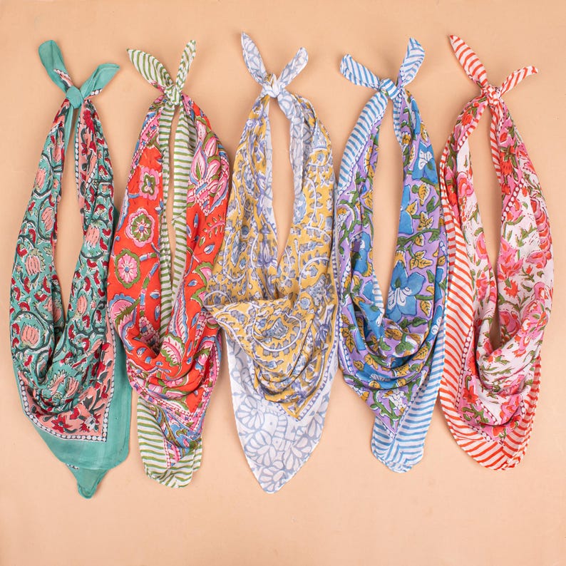 Set of 5 - Organic Cotton Bandana, Lightweight Hair Or Neck Wrap, Sustainable Fashion Gift, Handmade Eco-Friendly Accessory, Bikers Rag