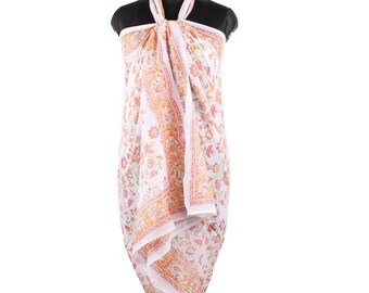 Floral Cotton Sarong Wrap, Summer Lightweight Beach Cover Up | Boho Scarf | Indian Block Print Pareo | Summer Swimwear Wrap | Pool Side Wear