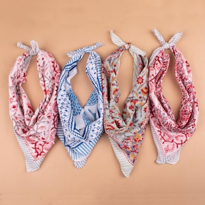Pure Cotton Bohemian Bandana Scarf, Lightweight Handmade Hair Wrap, Summer Scarf, Eco-Friendly Gift Idea For Men & Women  - Set of 4