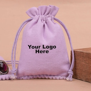 100 Custom Cotton Pouches, Promotional Bags with Logo Printed, Cosmetic Pouches, Durable Pouches with Bottom PomPom