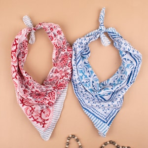 Sustainable Fabric Bandana Scarf, Hand Block Printed Boho Style Accessory, Headwrap For Hiking/Biking, Dust Protection, Unisex Gift-Set of 2