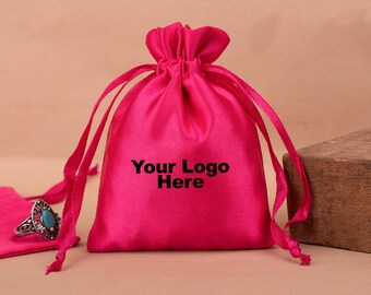 Satin drawstring Pouches, custom bags with logo for branding, wedding favor drawstring bags and luxurious gift packaging - (Pack of 100pcs)