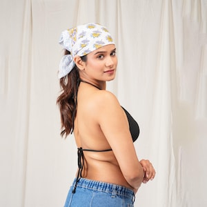 Cotton Block Print Bandana, Handmade Boho Headwrap Scarf For Neck Or Face, Lightweight Travel Accessory Gift Idea