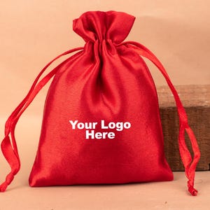 100 Pcs Satin Fabric Drawstring Bag With Logo, Custom Drawstring Bag For Promotion And Personalized Bags - (Pack of 100pcs)