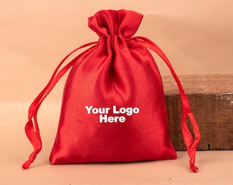100 Pcs Satin Fabric Drawstring Bag With Logo, Custom Drawstring Bag For Promotion And Personalized Bags - (Pack of 100pcs)