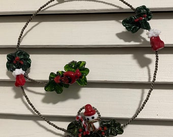 Wire and Lampworked Bead Christmas Wall/window hanging