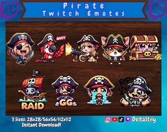 Niedliche Piraten Emotes für Twitch Youtube Kick Discord Tiktok Livestreams