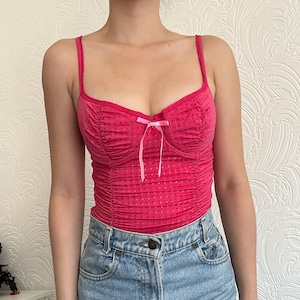 Vintage Victoria’s Secret Halloween costume Y2K fairy ruched cami mesh corset top bustier with polka dots
