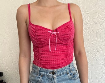 Costume vintage di Halloween di Victoria's Secret Y2K, corsetto in rete con arricciature da fata e pois