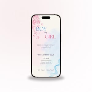 Revelación de género | Fiesta de revelación de género | tarjeta de invitación digital | mapa móvil | Invitación | baby shower