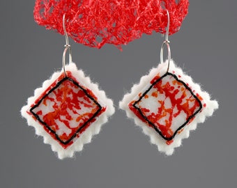 Upcycled plastic jewelry, sustainable jewelry, recycled plastic jewelry, felt earrings, wool jewelry, white earrings, plastic earrings, ooak