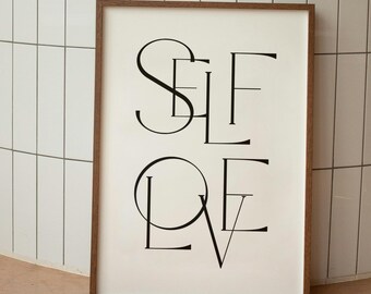 Póster digital imprimible con cita motivacional de amor propio, arte de pared, minimalista, moderno, blanco y negro, texto de fuente, nórdico, para sala de estar, decoración del hogar