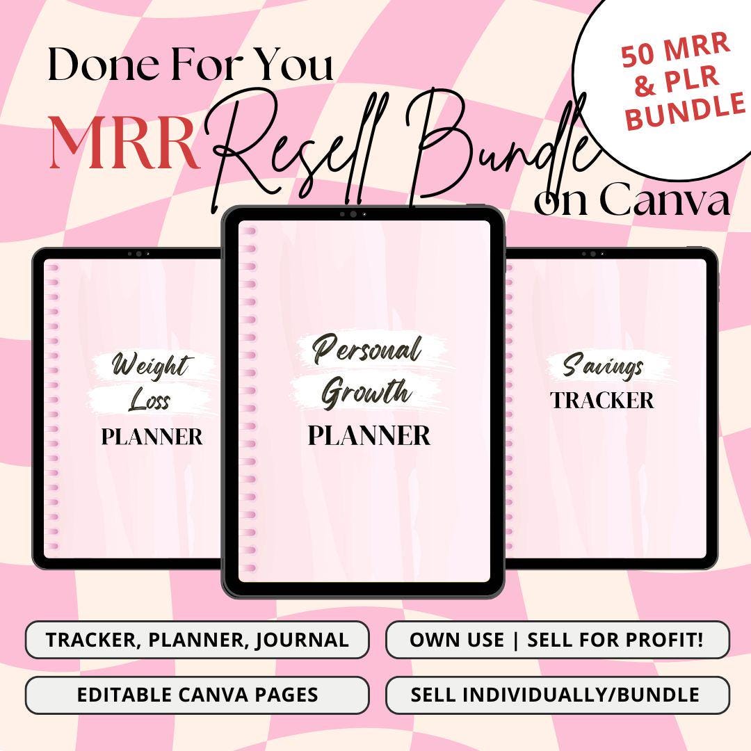 MRR PLR Digital Bundle, Ultimate Resellable Bundle, Done for You Canva ...