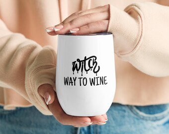 Witch Way to Wine Tumbler: Spooky Halloween Stemless Wine Glass