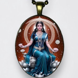 Collana Lakshmi Ciondolo Lakshmi Meditazione Laxmi Narayani, Padma, Sri Lotus Amuleto Dea della Prosperità, Fortuna, Ricchezza, Potere, Bellezza