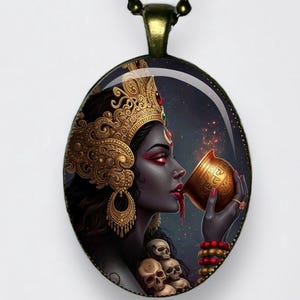 Collana Kali, ciondolo Kalika Yoga Om Mahakali, amuleto della Dea Madre; Dea del Tempo, del Cambiamento, della Creazione, del Potere, della Distruzione e della Morte Yoga