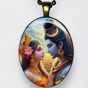 Collana Shiva e Parvati Ciondolo Uma-Maheshvara Meditazione Uma Maheshvara Amuleto di loto Yoga Om Mantra Shiva