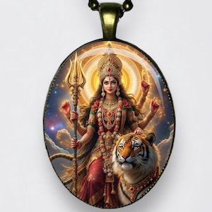 Collana Durga Adi Shakti, Mahishasura Mardini, Ciondolo Bhagavati Meditazione Bhavani Amuleto di loto Dea del potere, della forza e della protezione