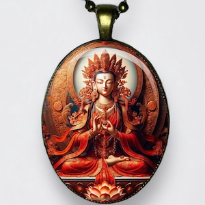 Collana Tara Rossa Ārya Tārā Buddha Ciondolo Buddismo Jetsün Dölma Meditazione Loto Om Chakra Dakini Amuleto Yoga Mantra Tara Rossa