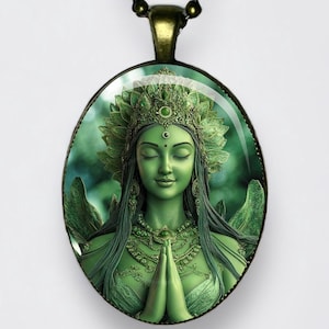 Collana Tara Verde Ārya Tārā Buddha Ciondolo Ohm Buddismo Jetsün Dölma Meditazione Loto Mantra Chakra Dakini Amuleto Yoga Om
