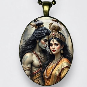 Collana Shiva e Parvati Ciondolo Uma-Maheshvara Meditazione Uma Maheshvara Amuleto di loto Yoga Om Mantra