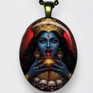 Collana Kali Ciondolo Kalika Yoga Ohm Mahakali Amuleto Yoga Dea Madre; Dea del Tempo, Cambiamento, Creazione, Potere, Distruzione e Morte