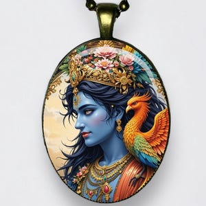Collana Krishna Achyuta, Damodara, Gopala, Gopinath, ciondolo Govinda Amuleto di meditazione Dio della protezione, compassione, tenerezza e amore