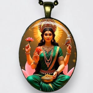 Collana Lakshmi, Ciondolo Lakshmi, Meditazione Laxmi, Narayani, Padma Sri, Amuleto di Loto Ohm, Dea della Prosperità, Fortuna, Ricchezza, Potere, Bellezza