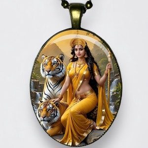 Collana Durga Adi Shakti, Mahishasura Mardini, Ciondolo Bhagavati Meditazione Bhavani Loto Ohm Dea del potere, della forza e della protezione
