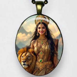 Collana Durga Adi Shakti, Mahishasura Mardini, Ciondolo Bhagavati Meditazione Bhavani Amuleto di loto Dea del potere, della forza e della protezione
