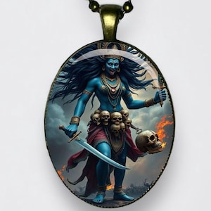 Collana Kali, ciondolo Kalika Yoga Om Mahakali, amuleto della Dea Madre; Dea del Tempo, del Cambiamento, della Creazione, del Potere, della Distruzione e della Morte Yoga