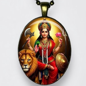 Collana Durga Adi Shakti, Mahishasura Mardini, Ciondolo Bhagavati Meditazione Bhavani Amuleto di loto Dea del potere, della forza e della protezione